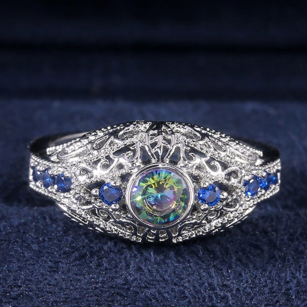 ⚡ Colorful Gem Royal Blue Zircon Anillos Vintage Luxury Rings Women, PD117